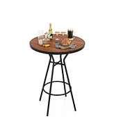 Outdoor Bar Table with Wood-Like Tabletop for Backyard Garden