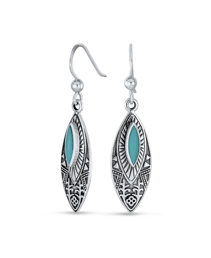 Bling Jewelry Turquoise Leaf Feather Dangle Stone Earrings Sterling Silver Jewelry