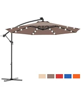 Gymax 10Ft Patio Solar Led Outdoor Offset Hanging Umbrella w/ 24 Lights