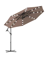 Gymax 10Ft Patio Solar Led Outdoor Offset Hanging Umbrella w/ 24 Lights
