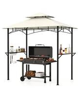 Outdoor Double-Tiered Grill Gazebo Canopy with 2 Shelves and 7 Hooks