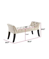 Tufted Velvet Upholstered Ottoman Bench with Nailhead Trim and Curved Armrests Rectangular Accent Seat for Bedroom Living Room or Entryway-The Pop Hom