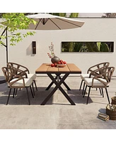 Mondawe Contemporary Outdoor Set with Pe Rattan Chairs and Plastic Wood Table