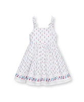 Hope & Henry Little Girls Organic Sleeveless Bow Strap Border Hem Sundress