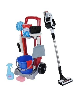 Theo Klein 11 Piece Kids Pretend Play Cleaning Cart Set with Vacuum, Mop, Broom, Bucket, Dustpan, Bottle, & Supplies for Children Ages 3 Years and Up