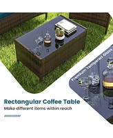 Gymax Set of 4 Furniture w/ Washable Cushions & Tempered Glass Coffee Table