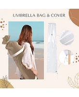LAGarden Boho 7' Fringe Patio Umbrella with Tassels UPF50+ Boho Style 5-Year-Non-Fading for Outdoor Yard Market Mocha Meander