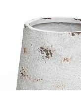 LuxenHome Rustic Off White with Brown Accents -Inch Tall Round MgO Planter