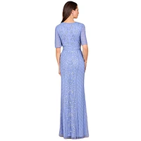 Lara Women's V-Neck, Cape Sleeve Beaded Gown