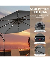 Gymax 10FT Offset Umbrella 360° Rotation Sun Shade Solar Powered Led Patio