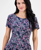 Connected Women's Printed Short-Sleeve Fit & Flare Dress