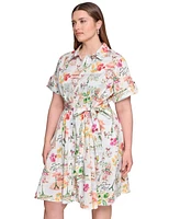 Karl Lagerfeld Paris Plus Conversational Belted Shirtdress