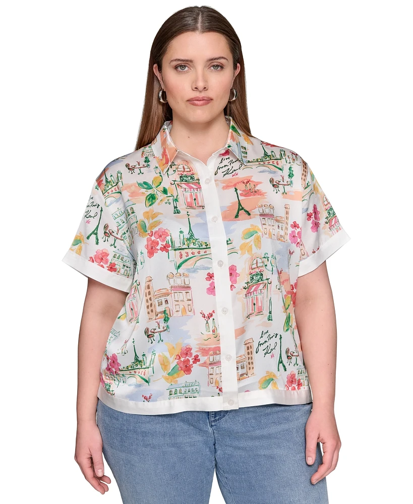 Karl Lagerfeld Paris Plus Printed Camp Shirt