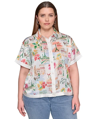 Karl Lagerfeld Paris Plus Printed Camp Shirt
