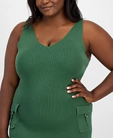 Madden Girl Trendy Plus Cargo Pocket Sleeveless Midi Dress