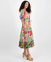julia jordan Women's Printed V-Neck Puff-Sleeve Midi Dress