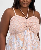 Madden Girl Trendy Plus Smocked Handkerchief-Hem Dress