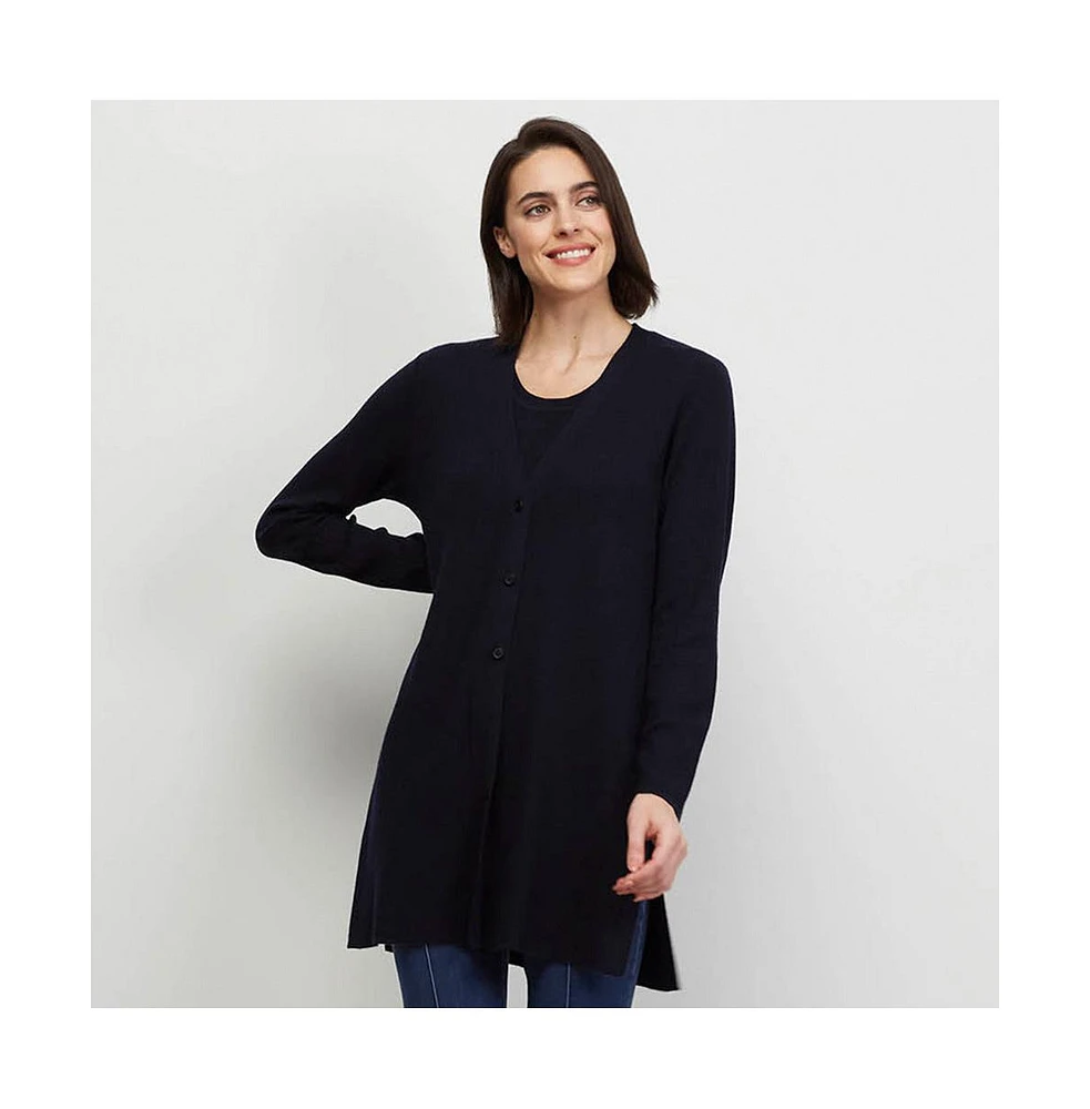 Carlisle Women's Navy Cashmere Cardigan Sweater Garniture