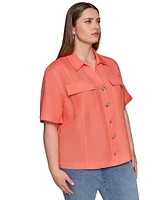 Karl Lagerfeld Paris Plus Short-Sleeve Shirt Jacket