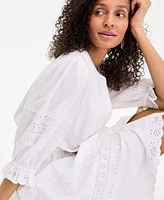 Style & Co Women's 3/4 Sleeve Eyelet Cotton Dress, Exclusively at Macy's