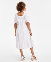 Style & Co Women's Cotton Gauze Embroidered-Trim Square-Neck Midi Dress, Exclusively at Macy's