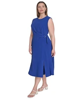 Calvin Klein Plus Side-Cinched Sleeveless Midi Dress