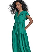 Calvin Klein Women's Split-Neck Tiered Maxi Dress