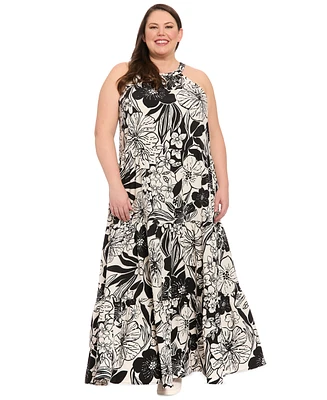 London Times Plus Halter Tiered Maxi Dress