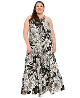 London Times Plus Halter Tiered Maxi Dress
