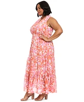 London Times Plus Floral V-Neck Tiered Maxi Dress