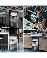 Cowsar Commercial Ice Maker Machine,Moon-Shaped Ice,100lbs/24H Under Counter ice Machine,Freestanding Ice Maker,Ice Thickness Control,Stainless Steel