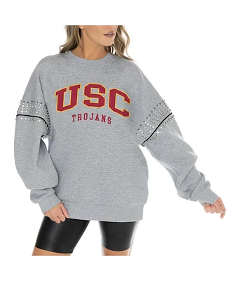 Gameday Couture Women's Heather Gray Usc Trojans Competitive Edge Oversized Fleece Pullover Sweatshirt