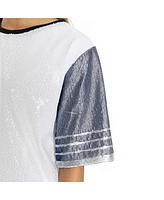 Gameday Couture Women's White/Navy Chicago Bears Bling It Full Sequin Jersey Dress