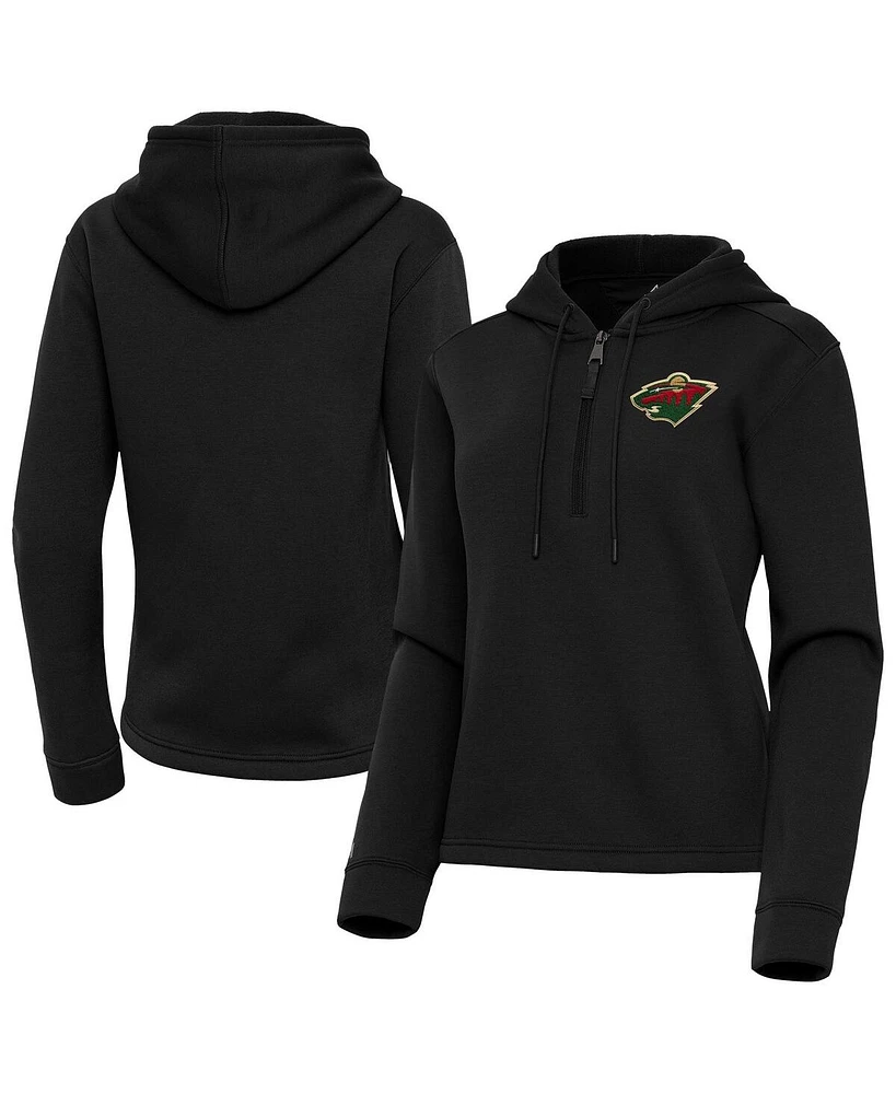 Antigua Women's Black Minnesota Wild Contemporary Quarter-Zip Hoodie