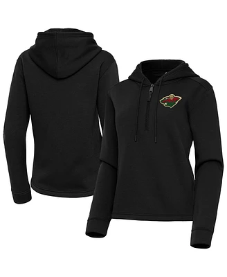 Antigua Women's Black Minnesota Wild Contemporary Quarter-Zip Hoodie
