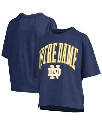 Pressbox Women's Navy Notre Dame Fighting Irish Nelson Arch Over Logo Waist Length Oversized Slub T-Shirt