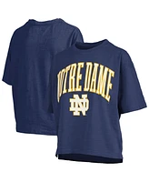 Pressbox Women's Navy Notre Dame Fighting Irish Nelson Arch Over Logo Waist Length Oversized Slub T-Shirt
