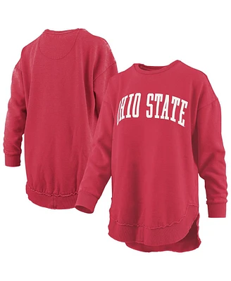 Pressbox Women's Scarlet Ohio State Buckeyes Melange Poncho Vintage Fleece Long Sleeve Pullover Sweatshirt