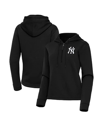 Antigua Women's Black New York Yankees Contemporary Quarter-Zip Hoodie