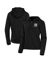 Antigua Women's Black New York Yankees Contemporary Quarter-Zip Hoodie