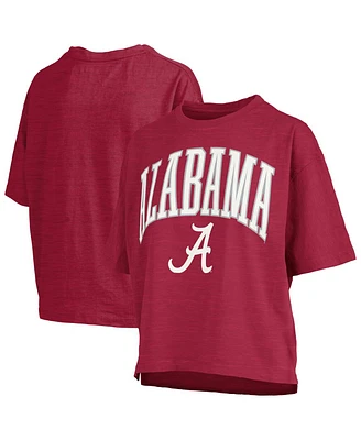 Pressbox Women's Crimson Alabama Crimson Tide Nelson Arch Over Logo Waist Length Oversized Slub T-Shirt