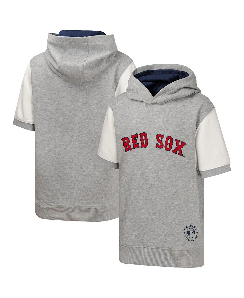 Outerstuff Big Boys and Girls Heather Gray Boston Red Sox Line Up Short Sleeve Pullover Hoodie