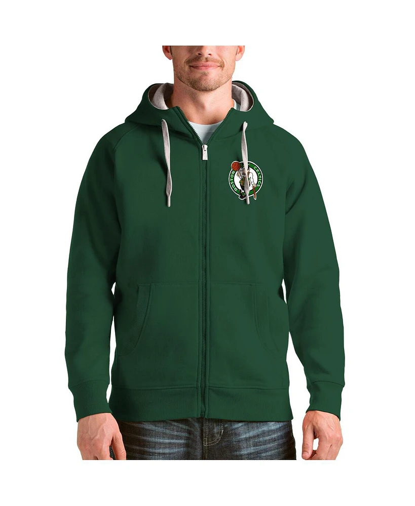 Antigua Men's Hunter Green Boston Celtics Logo Victory Full-Zip Hoodie
