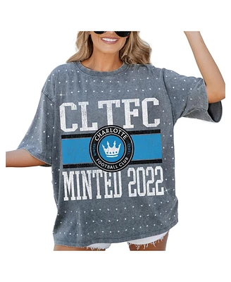 Gameday Couture Women's Gray Charlotte Fc Oversized Mini Rhinestone Classic T-Shirt