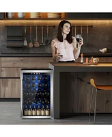 Cowsar Wine Cooler 37 Bottle Freestanding Fridge with Stainless Steel Reversible Glass Door, 145 Can Beverage Refrigerator Quiet Compressor for Home K