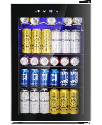 Cowsar 4.4 Cu.ft Beverage Refrigerator Cooler, 145 Can Mini Fridge Glass Door with Adjustable Shelves, Digital Temperature Display, Freestanding Small