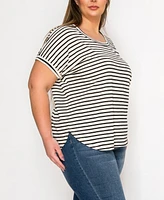 Coin 1804 Plus Cotton Stripe Dolman Short Sleeve Top