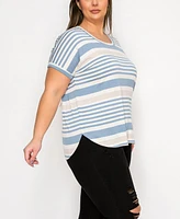 Coin 1804 Plus Engineer Stripe Dolman Short Sleeve Top