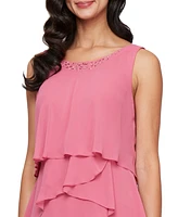 Sl Fashions Women's 2.Piece Chiffon Open-Front Jacket & Beaded-Neck Tiered Dress