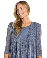 R & M Richards Women's 2.Piece Metallic Print Open-Front Jacket Scoop-Neck Necklace Dress
